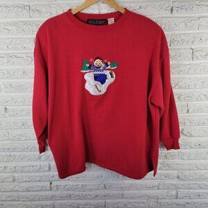 Needle & Threads 3X Red Sweatshirt Embroidered Ice Skating Bear Plus RED72E